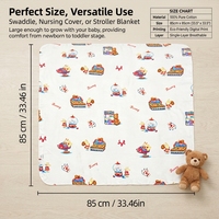 Manta de Bebé de Algodón 100% de 40 Hilos y 200TC, de Una Sola Capa, Tejido Abierto, 85x85cm, con Estampado de Dibujos Animados, Personalizada, Venta al Por Mayor de Fábrica, OEM ODM