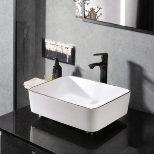 Lavabo de salle de bain rectangulaire moderne en céramique avec robinet à levier monotrou pour hôtel et villa - Product Image 3
