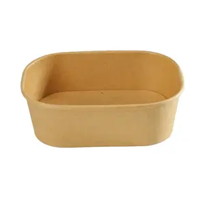 Factory Custom Food Grade Lunch Food Container Takeaway Brown Kraft Paper Snack Salad Disposable Rectangle Square Bowl