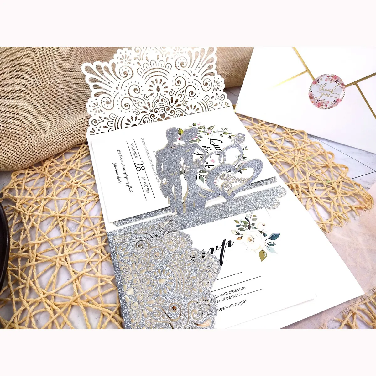 Carte d'invitations de mariage 3D Pop Up Bride et Groom avec cartes RSVP enveloppe poche anniversaire mariage fête faveurs fournitures