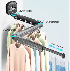 Factory Price Retractable Wall Mounted Clothing Drying Rack Living Room Hanging Saving Clothes Drying Hook