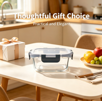 Boîte à lunch en verre borosilicate de 370 ml, résistante au micro-ondes, anti-fuite, boîte bento, récipient de stockage alimentaire pour les employés de bureau