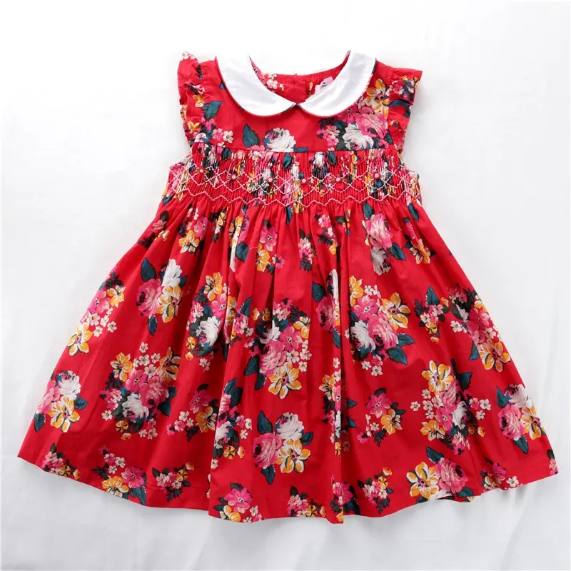 Grosir Pakaian Tertutup untuk Anak Perempuan Gaun Bunga Buatan Tangan Pakaian Anak-anak B041058