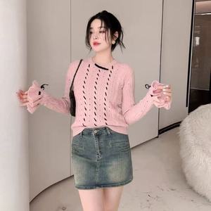 Nouveau Pull en <span class=keywords><strong>Laine</strong></span> Tricoté 100% <span class=keywords><strong>Rose</strong></span> à Col Rond, Coupe Ajustée, Manches Coréennes à Nœud Creux, Style Coréen Doux et Tendance, Collection Printemps-Automne 2026 - Product Image 2
