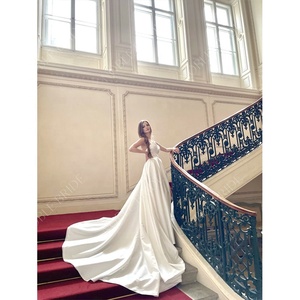 Vestido De novia De satén sin tirantes, Vestido Largo De boda De <span class=keywords><strong>alta</strong></span> <span class=keywords><strong>costura</strong></span> - Product Image 4