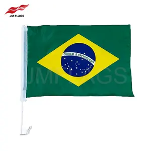 Grosir Bendera Mobil Brazil 12*18 Inci 7.8*11 Inci Dekorasi Poliester 100% Kekuatan Tinggi Bendera Mobil Brasil Crimping