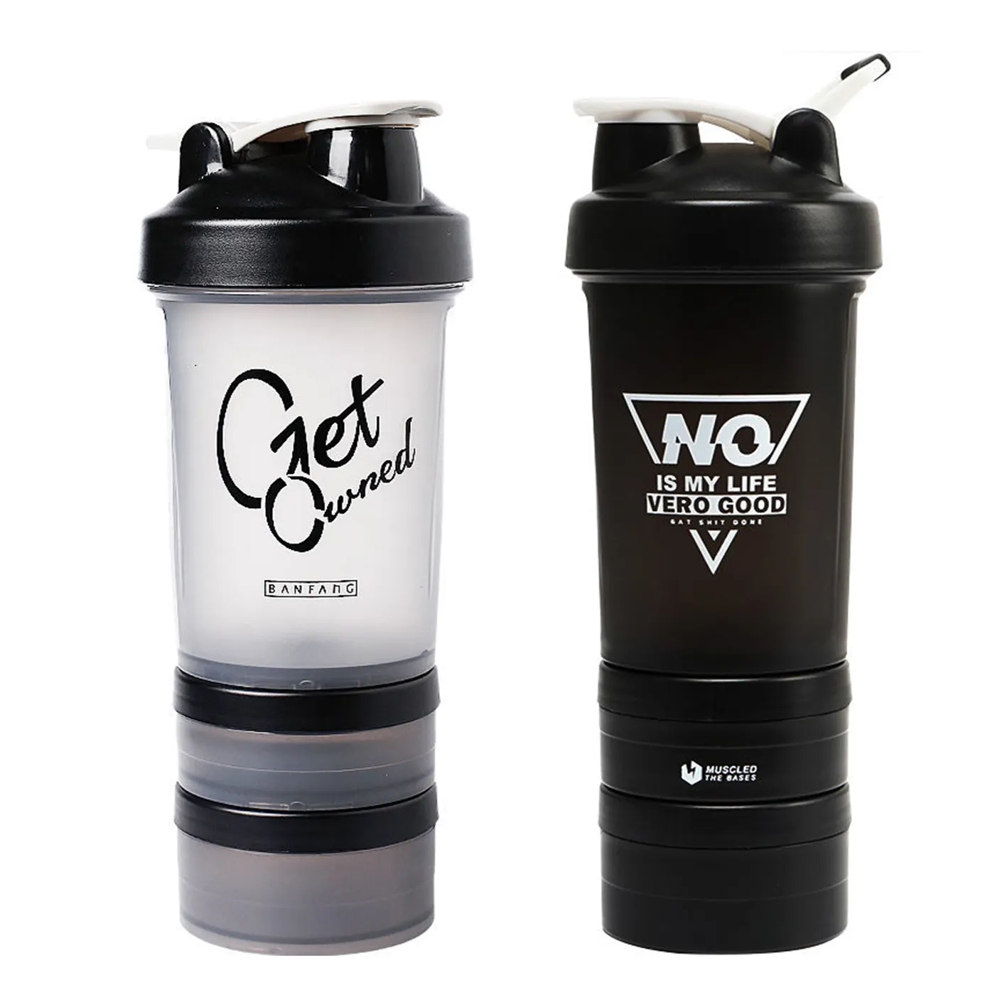 Tùy Chỉnh Logo Xách Tay Đa Chức Năng 16Oz 450Ml Bpa Free Nhựa Ba Lớp Protein Shaker Chai Với Pill Box Cho Thể Thao Phòng Tập Thể Dục