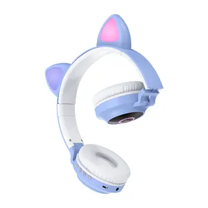 KAKUSIGA LED Flash Cute Cat Ear BT cuffie Wireless pieghevoli per ragazze cuffie AUX TF card con microfono casco