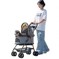 Chariot de transport pliable, réglable et détachable à 4 roues pour chien et chat, pliage à un bouton, léger