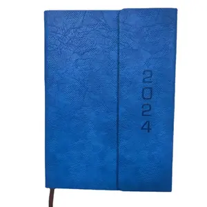 A5 Size Navy Blue Color Hardcover and Leather Cover New Year Diary Notebook Agenda 2024