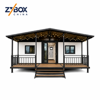 ZYBOX Villa clé en main, maison pliable, maison conteneur extensible de luxe 20ft 40ft avec porche à toit en pente, maisons préfabriquées