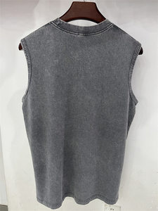 Débardeur en coton lavé vintage 230g, bords bruts déchirés, coupe musclée, streetwear d'été pour homme - Product Image 4