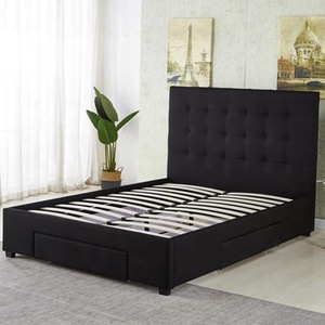 High-quality Contemporary Bedhead Design with <strong>Under</strong> <strong>Bed</strong> Four Storage <strong>Drawers</strong> with Wheels Upholstered Tufed Fabric <strong>Bed</strong> Frame - Product Image 3