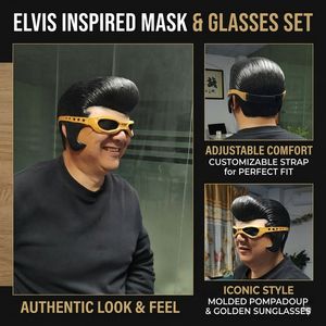 <span class=keywords><strong>Masque</strong></span> d'horreur réaliste en <span class=keywords><strong>latex</strong></span> pour <span class=keywords><strong>homme</strong></span> avec pompadour noir et lunettes – Accessoire de costume pour adulte, Pâques, Halloween, cosplay, motard, fête - Product Image 2