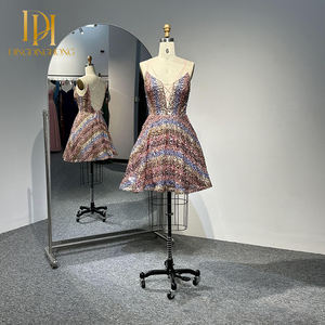 女の子用短い夏用イブニングドレスキラキラスパンコールストラップレスコルセットビーズ刺繍通気性生地プロムパーティー用 - Product Image 1