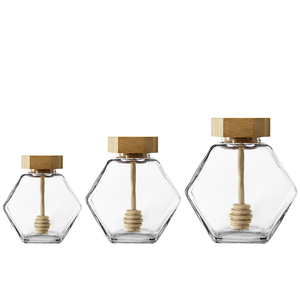 Barattolo in <span class=keywords><strong>Vetro</strong></span> Poligonale da 200ml, 380ml, 250ml con Coperchio in Sughero e Cucchiaio in Legno, Dispenser a Vite <span class=keywords><strong>per</strong></span> Salse, Miele e Marmellata <span class=keywords><strong>per</strong></span> Conservazione e Servizio - Product Image 5
