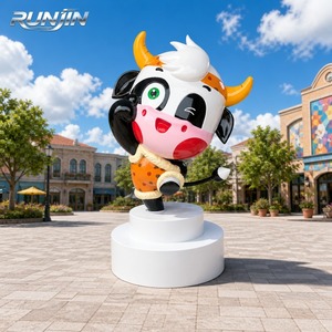 Sculpture moderne en acier inoxydable, motif vache laitière <span class=keywords><strong>de</strong></span> dessin animé peinte, veau clignotant, pour extérieur, place publique, monument, art métallique - Product Image 1