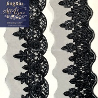 Bordure en dentelle brodée de perles et de sequins noirs, garniture en maille de 5''+ de largeur pour accessoires d'Abaya, Kaftan et Robe Musulmane de Dubaï