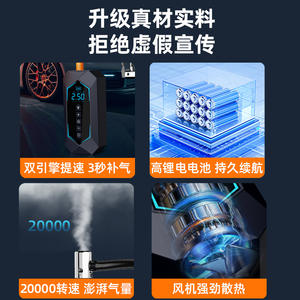 Inflador de Neumáticos Eléctrico Portátil Along The Way, 80W, USB Tipo C, Bomba de Aire de Alta Presión de 35L/min para Auto y Motocicleta - Product Image 2