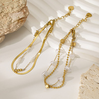 Bracelet en pierre naturelle de luxe léger pour femmes, plaqué or 18 carats, en acier inoxydable, double rangée de perles, bijoux TGSL5756