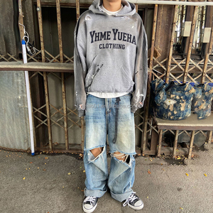 Felpe con cappuccio pullover in spugna con stampa serigrafica, lavaggio acido, effetto distressed, spalle scese, taglio corto, taglie forti, stile vintage, da <span class=keywords><strong>uomo</strong></span>, all'ingrosso - Product Image 3