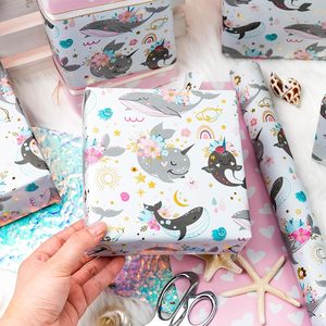Whale Rainbow Ocean Theme Gift Wrapping <b>Paper</b> 17 Inch X 33 Feet Reversible For Baby Shower Birthday Pink Heart Design - Product Image 6