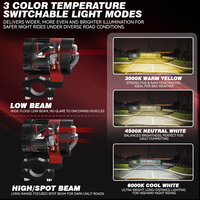 Luces Auxiliares LED Superbrillantes de 3000K 4500K 6000K 12V, Luces de Conducción Auxiliares Redondas y Cuadradas, Impermeables IP68