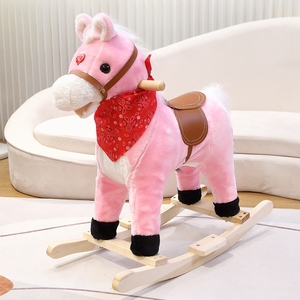 Animal en peluche-Cheval à bascule avec selle et écharpe 62x60x26cm Poignées et base en bois solides et sûres - Product Image 5