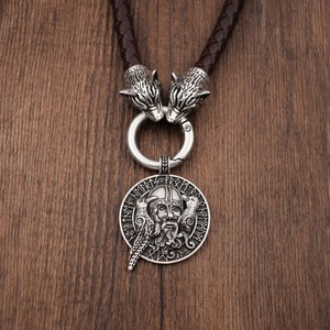 Norse Odin Viking <strong>Pendant</strong> with Raven Wolf <strong>Thor</strong> <strong>Hammer</strong> Mjolnir Symbol Vintage Scandinavian Necklace Jewelry for Men 9 Styles - Product Image 4