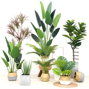 Bonsái Artificial de plástico para el hogar, plantas artificiales para jardín, bonsái, Monstera, palmera, plátano, Ficus, bonsái