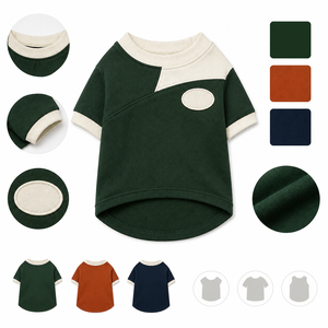 T-shirt pour chien en coton uni, style classique, coupe confortable pour chiens toutes saisons, vert avec bordure crème - Product Image 2