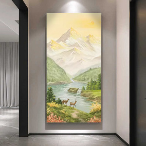 Hand Painted Oil Painting Morning Glow Landscape Art Wall Hanging Entryway Decor <b>Frameless</b> Modern Style 100% Handmade - Product Image 2