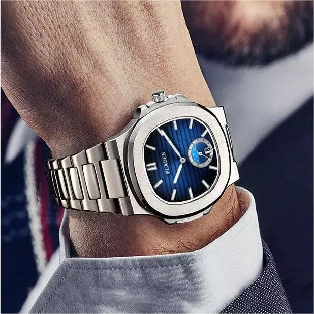 New arrival luxury iced out quartz watch stainless steel bands business jewelry blue wrist watches for men