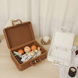 Big pp rattan woven case suitcase box outdoor picnic food fruit set box wedding favor gift clothing packaging basket for gift