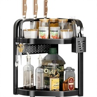 Étagère d'angle multi-niveaux en acier au carbone pour cuisine, support mural pour bouteilles d'assaisonnement, organisateur pour comptoir de cuisine, gain de place