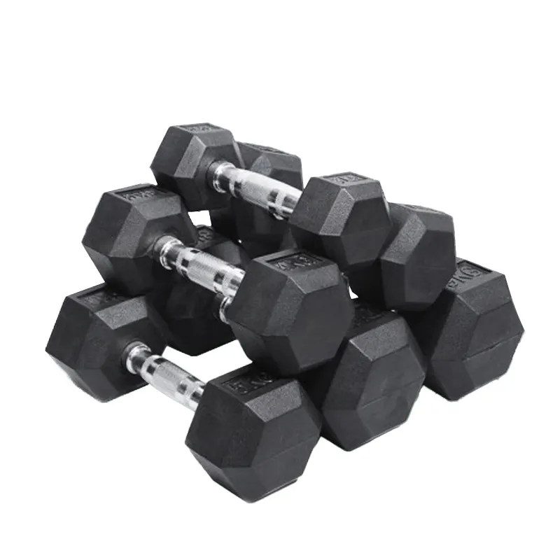 Aangepaste Gegalvaniseerde Stalen Rubber 5-50Kg Gewichten Set Fitness Gym Hexagon Geschilderde Hex Dumbbells