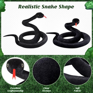 7934 Juguetes de Peluche Realistas de Animales de la Selva, Serpiente Negra Gigante con Lengua Larga, Decoración de Halloween para el Hogar, Serpientes Negras de Peluche - Product Image 3