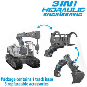 技術工学車両掘削機ビルディングブロックおもちゃDIY水力トラック掘削機ロボットアームSTEMサイエンスキット - Product Image 3