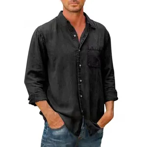 Camisa masculina de manga comprida de cor sólida, camisa formal elástica de quatro vias, camisas de negócios/