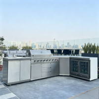 Barbecue à gaz GPL/GN/butane de luxe haut de gamme en acier inoxydable intégré pour extérieur, brûleurs réglables, allumage piézoélectrique