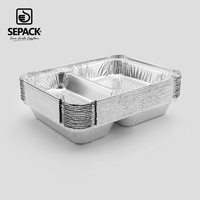 Barquette en aluminium à 2 compartiments de 9x7 pouces, 805 ml, jetable, pour la préparation de repas, la restauration et les plats prêts à consommer