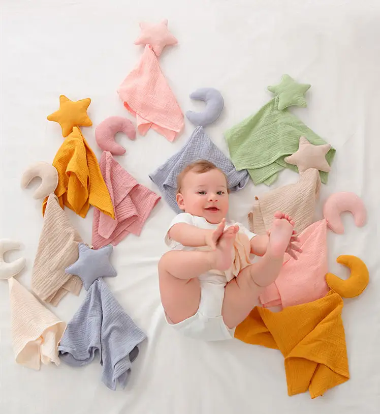 Hotsale Schöne weiche Baumwolle Baby Musselin Tröster Spielzeug Baby Star Moon Gefüllte Spielzeug Baby Sicherheits decke