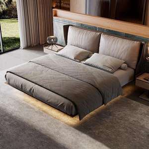 <span class=keywords><strong>Lit</strong></span> double flottant <span class=keywords><strong>au</strong></span> design italien moderne et minimaliste, en cuir souple, <span class=keywords><strong>avec</strong></span> cadre en bois, éclairage LED, écologique, durable et confortable pour chambre principale - Product Image 4