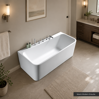 Baignoire autoportante rectangulaire en acrylique blanc pour coin de salle de bain avec drain pour bain à l'ancienne en intérieur