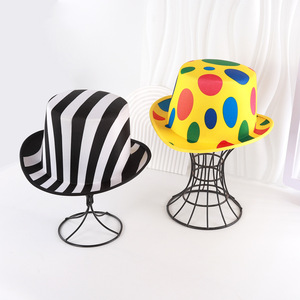 ZhenXi Polka Dot Clown <b>Hat</b> Yellow With Red Blue Dots <b>Flat</b> Top Woven Polyester Party <b>Hat</b> For Performance And Festivals - Product Image 4