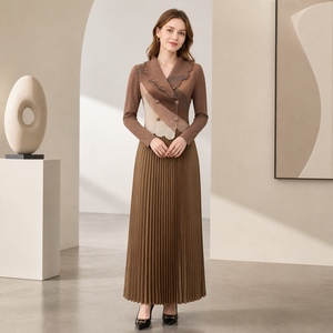 Elegante Vestido Plisado con Estampado de Ondas para Oficina, Estilo <span class=keywords><strong>Blazer</strong></span> para Mujer, Doble Botonadura, Solapa con Cuentas, Vestido Maxi Plisado Miyake - Product Image 2