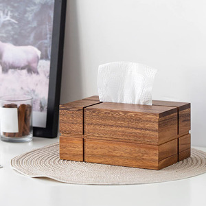 Caja de almacenamiento de papel de madera de nogal macizo barata de lujo, caja de pañuelos de madera para sala de estar, soporte de tamaño personalizado, caja de exhibición de madera de pañuelos - Product Image 3