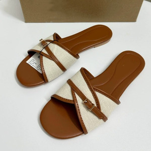 Sandales plates décontractées pour femmes, nouveau style, tissées, à enfiler - Claquettes tendance style romain avec bride à boucle - Product Image 2