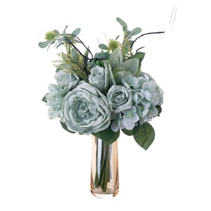 CallaFloral <b>Artificial</b> <b>Peony</b> Bouquet Light Blue Realistic Wedding Decoration 2041A - Product Image 5