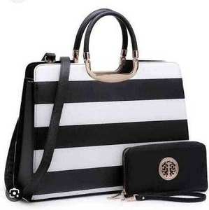 Women Faux <b>Leather</b> Fashion <b>Handbag</b> With Tassel Detail Secure ZIP Opening Two Handles Spacious Compartment For Travel Shopping - Product Image 4